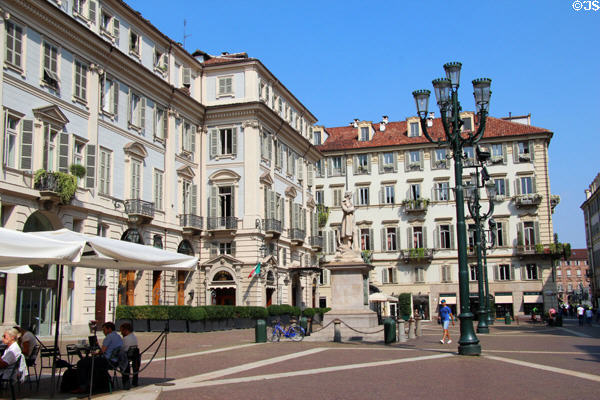 Carignano Theater facade on plaza facing Carignano Palace. Turin, Italy.