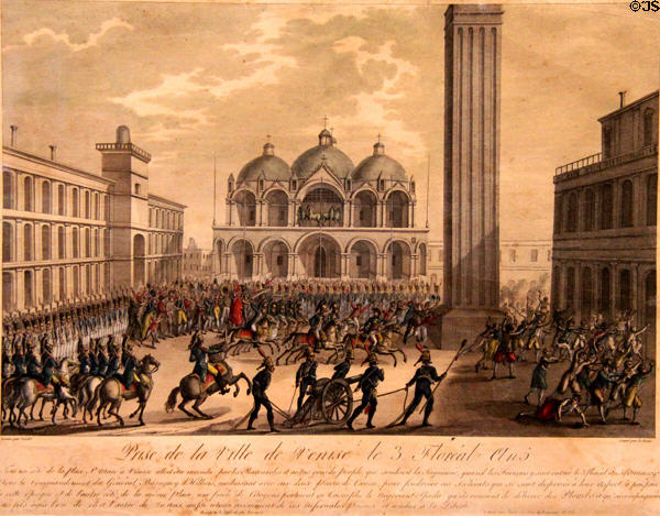 French occupy Venice on May 12, 1797 graphic (c1797) by T.C. Naudet at Risorgimento Museum. Turin, Italy.