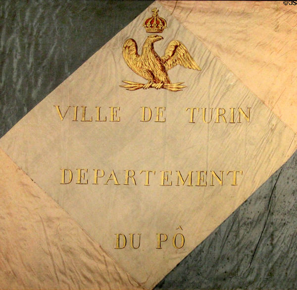 Flag of city of Turin under French rule (early 19thC) at Risorgimento Museum. Turin, Italy.