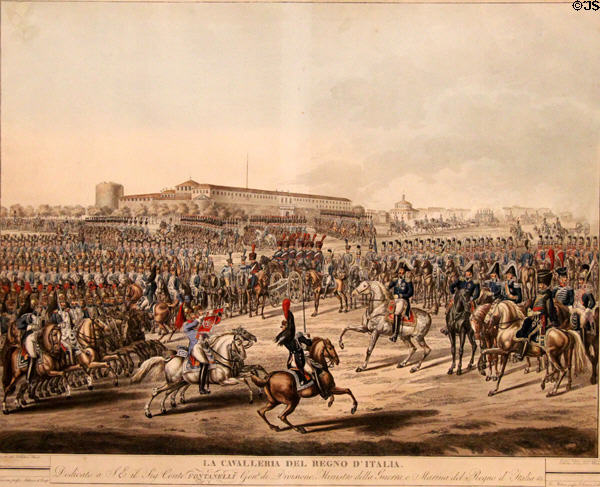 Italian Cavalry during era of Kingdom of Italy c1805-1814 graphic (early 19thC) at Risorgimento Museum. Turin, Italy.