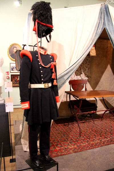 Uniform of grenadier guard regiment from Piedmontese dynastic war era (1848-9) at Risorgimento Museum. Turin, Italy.