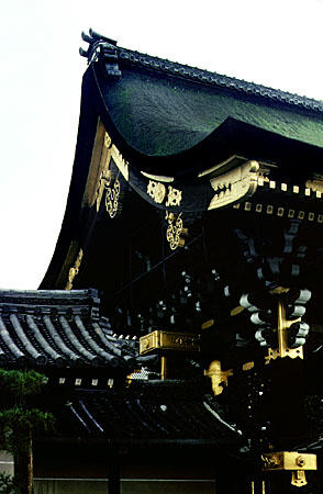Wood and metal work of a temple gate in Kyoto. Japan.