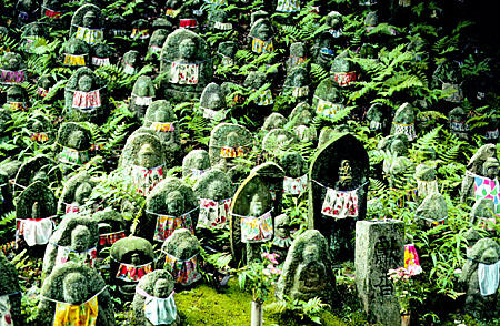 Stone shrines to babies in the Kiyomizu-dera Temple, Kyoto. Japan.