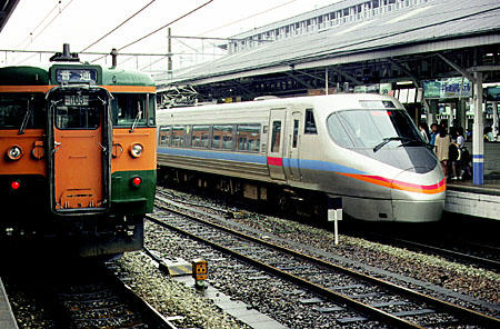 Trains at a station in Okayama. Japan.
