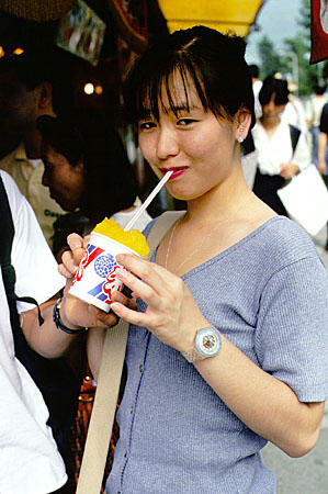 Girl with a iced desert in Japan.
