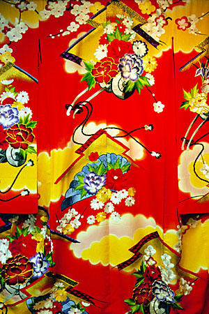 Vibrant and colorful wedding gown in Kyoto. Japan.