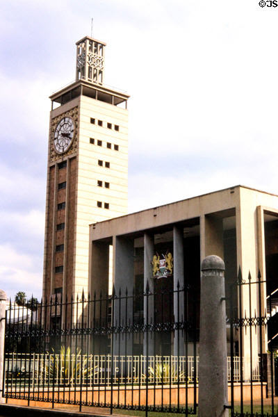 Clock tower of Parliament buildings in Nairobi. Kenya.