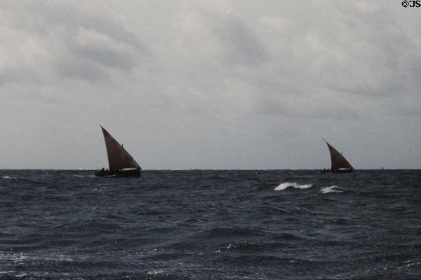 Traditional boats on Indian Ocean off Malindi Marine National Park. Kenya.