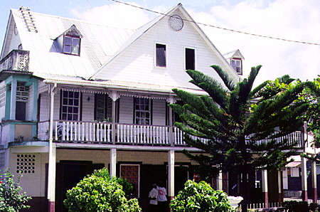 Colonial style building on the main square of Anse La Raye. St Lucia.
