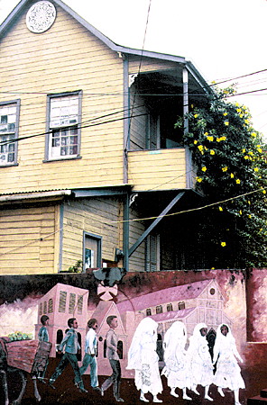 Parish house and mural in Anse La Raye. St Lucia.
