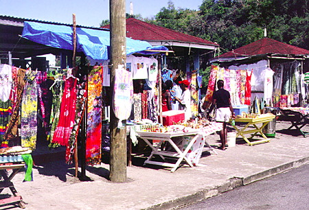 Tourist market on the beach in Anse La Raye. St Lucia.