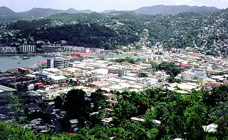 View of central Castries from the Government House outlook on Morne Fortune. St Lucia.