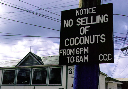 Coconut sales noise restrictions in Castries. St Lucia.