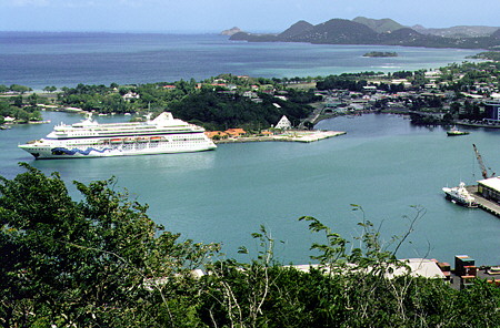 Castries Port and Gros Islet to the north seen from the Government House outlook. St Lucia.