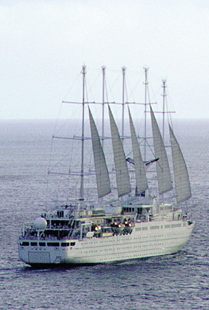 Cruise liner Windsurf departs Rodney Bay under sail. St Lucia.