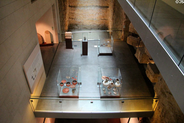 Ancient artifacts display, seen from above, at National Museum of History & Art. Luxembourg, Luxembourg.