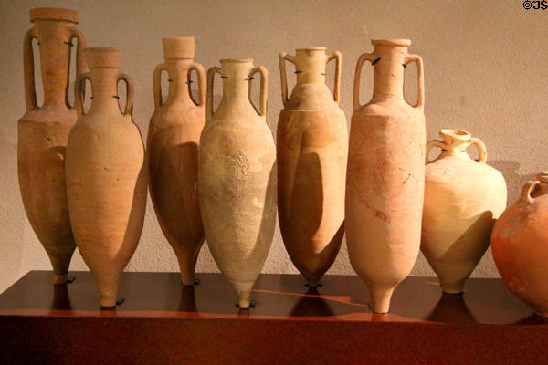 Amphorae, which varied by where made & what they contained, from various regions (1st-3rdC) at National Museum of History & Art. Luxembourg, Luxembourg.