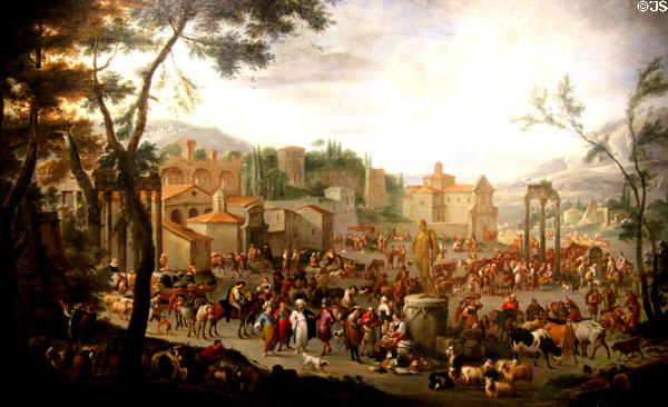 Market on Campo Vacchino painting (1666) by Peeter Van Bredael at National Museum of History & Art. Luxembourg, Luxembourg.