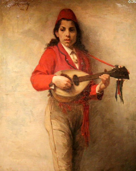 Mandolin Player painting (1894) by Jean-Pierre Huberty at National Museum of History & Art. Luxembourg, Luxembourg.