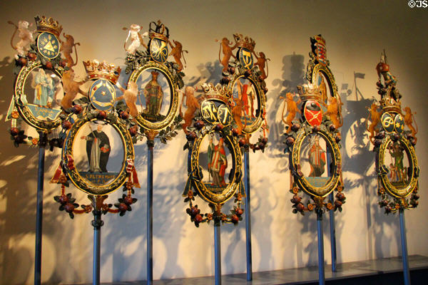 Baker's Guild Shields featuring images of saints at National Museum of History & Art. Luxembourg, Luxembourg.