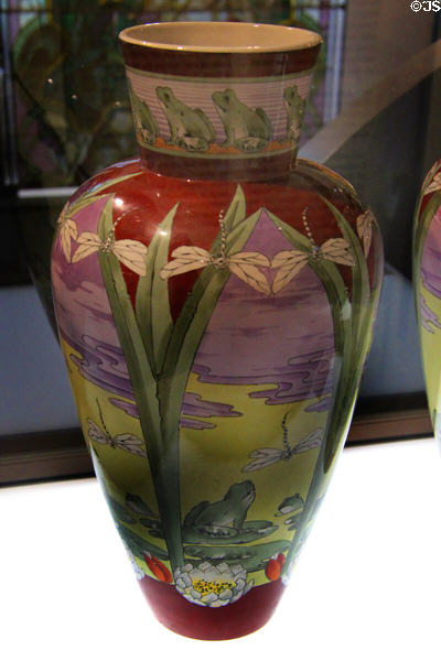 Glazed fine earthenware vase depicting a pond (1896) designed by artist Pierre Blanc & made by Villeroy & Boch at Septfontaines-lez-Luxembourg at National Museum of History & Art. Luxembourg, Luxembourg.