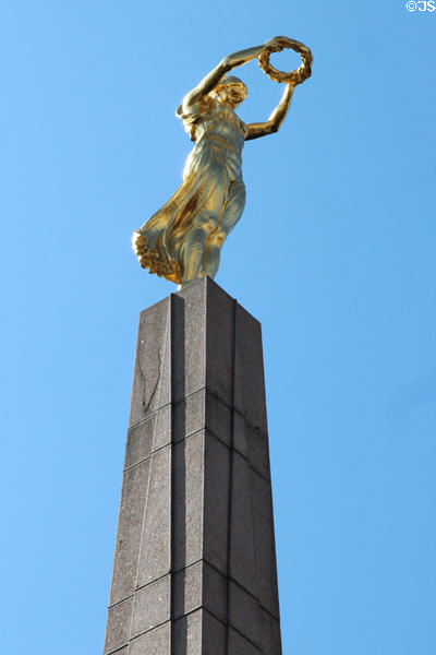 Goddess of Victory atop Luxembourg Heroes Memorial in Constitution Place. Luxembourg, Luxembourg.