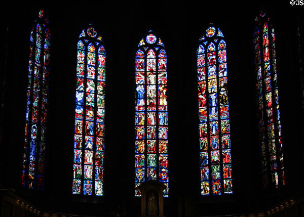 Stained glass windows in Cathedral of our Lady. Luxembourg, Luxembourg.