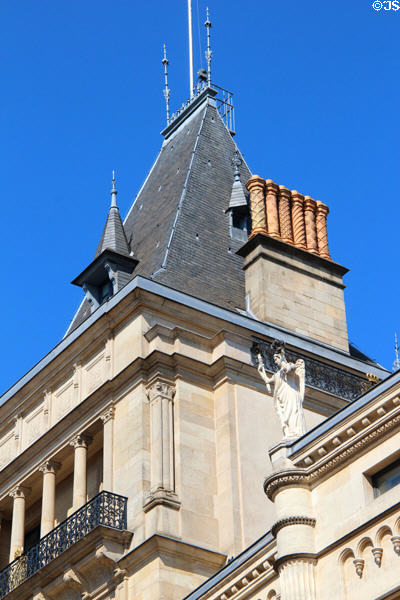 Steep roof & ornate chimney pots on Grand Ducal Palace. Luxembourg, Luxembourg.