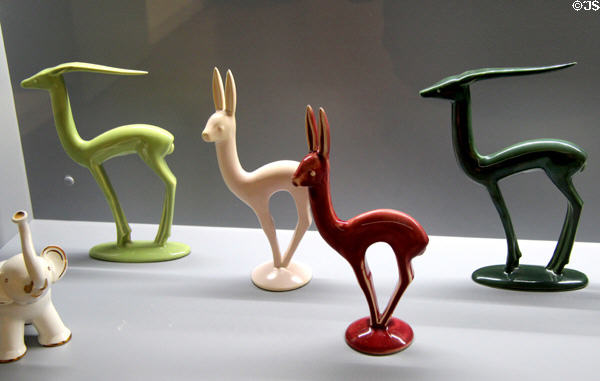 Figurines of oryx-like & llama-like creature (20thC) from Villeroy & Boch at Septfontaines Luxembourg at Villa Vauban Museum. Luxembourg, Luxembourg.
