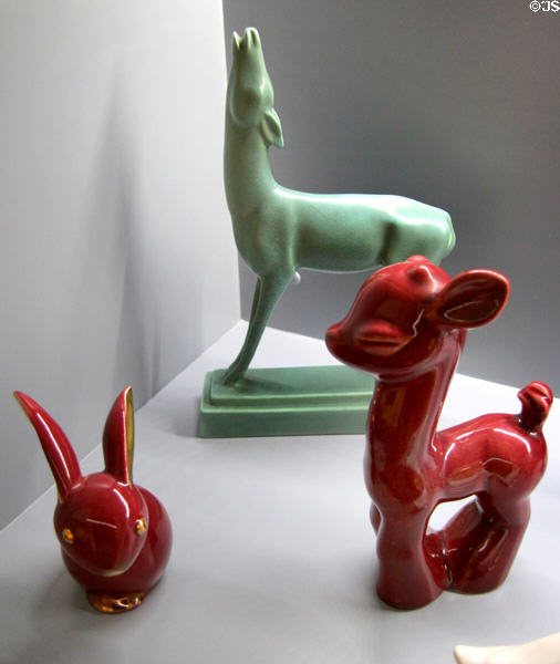 Figurines of rabbit & wolf (20thC) from Villeroy & Boch at Septfontaines Luxembourg at Villa Vauban Museum. Luxembourg, Luxembourg.
