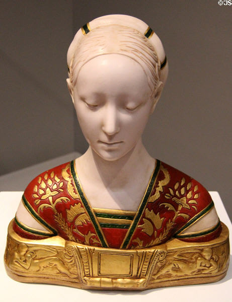 Bust of a Young Woman in Neo-gothic style plaster cast (15thC) contemporary copy after original by Francesco Laurana at Villa Vauban Museum. Luxembourg, Luxembourg.
