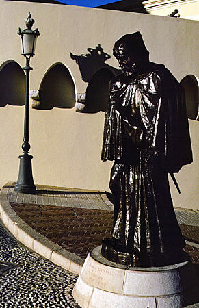 Statue of Francois Grimaldi (1297) in castle square of Monaco, erected in 1997. Monaco.
