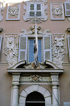 Window detail of Monaco Palace. Monaco.