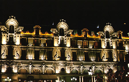 Hotel next to Monaco Casino at night. Monaco.