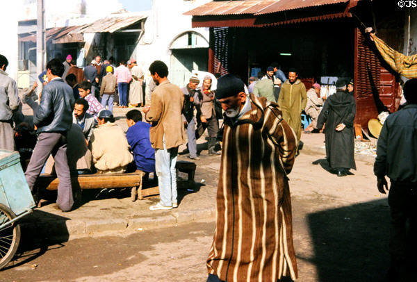 Men socializing in Medina. Rabat, Morocco.