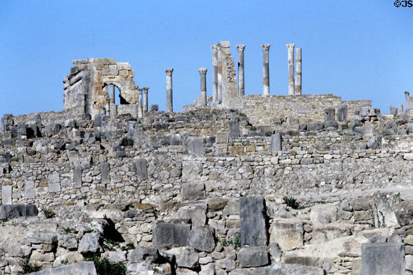 Volubilis ancient stone foundations & structures. Morocco.
