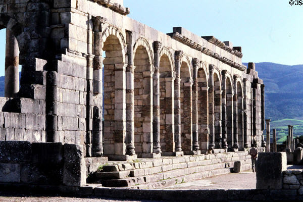 Row of Roman arches at Volubilis. Morocco.