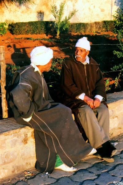 Men socializing in Meknes. Morocco.