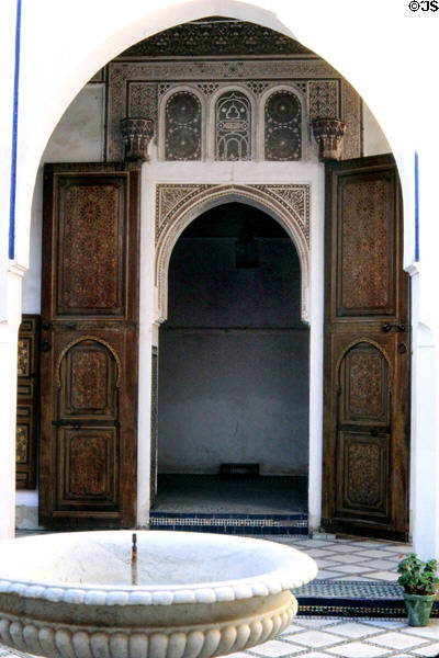 Courtyard fountain & doorway of Bahia Palace (late 19thC). Marrakesh, Morocco.