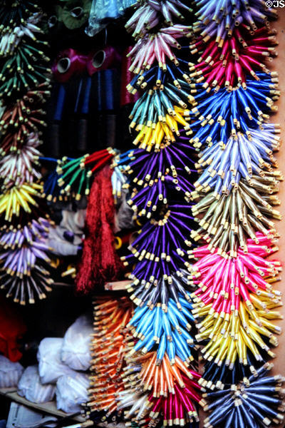 Silk bobbins in dyer's souk. Marrakesh, Morocco.
