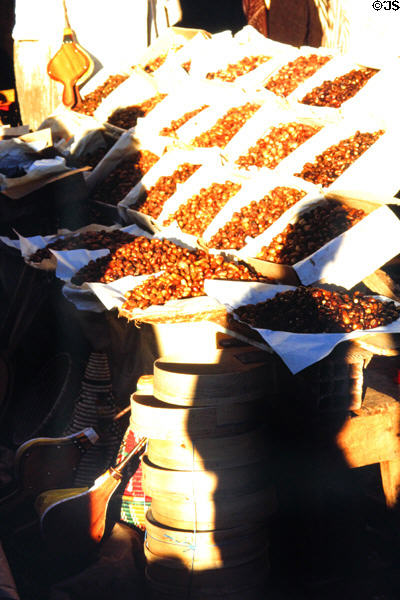Dates offered in souk. Marrakesh, Morocco.