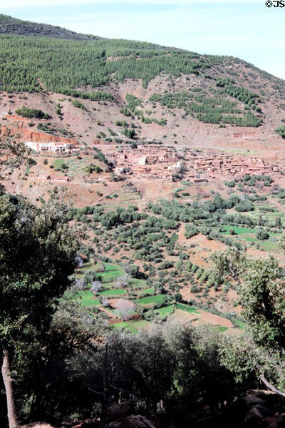 Village seen from road between Marrakesh & Tizi-n-Tichka. Morocco.