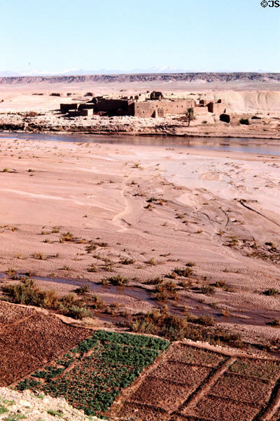 Town & desert scene near Ait Benhaddou. Morocco.