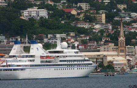 View of Fort de France & cruise ship from sea. Fort de France, Martinique.