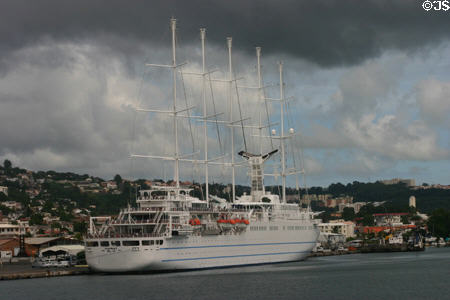 Club Med 2 Mata Utu modern cruise ship with 5 masts for sails. Fort de France, Martinique.