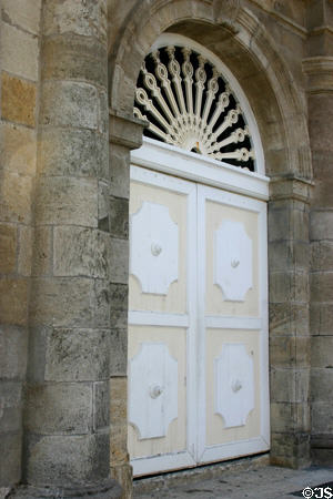 Stonework & ventilation grating of Marin church entrance. Marin, Martinique.
