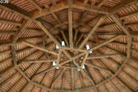 Wooden beams supporting octagonal mill building at Pagerie Museum. Trois Islet, Martinique.