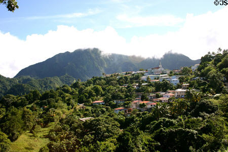 View of village of Morne-Verte against Pitons. Martinique.