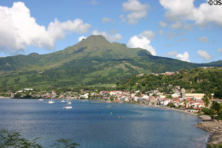 Pelée Volcano & town of St Pierre. St Pierre, Martinique.