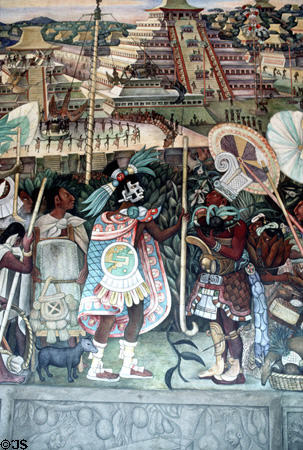 Mural (1929-35) depicting ancient Mexico by Diego Rivera in Palacio Nacional. Mexico City, Mexico.